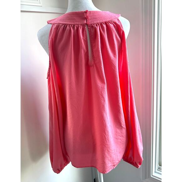 Trina Turk 100% Silk Medium Pink Resortwear Cold Shoulder Blouse Keyhole Sexy - Picture 4 of 7